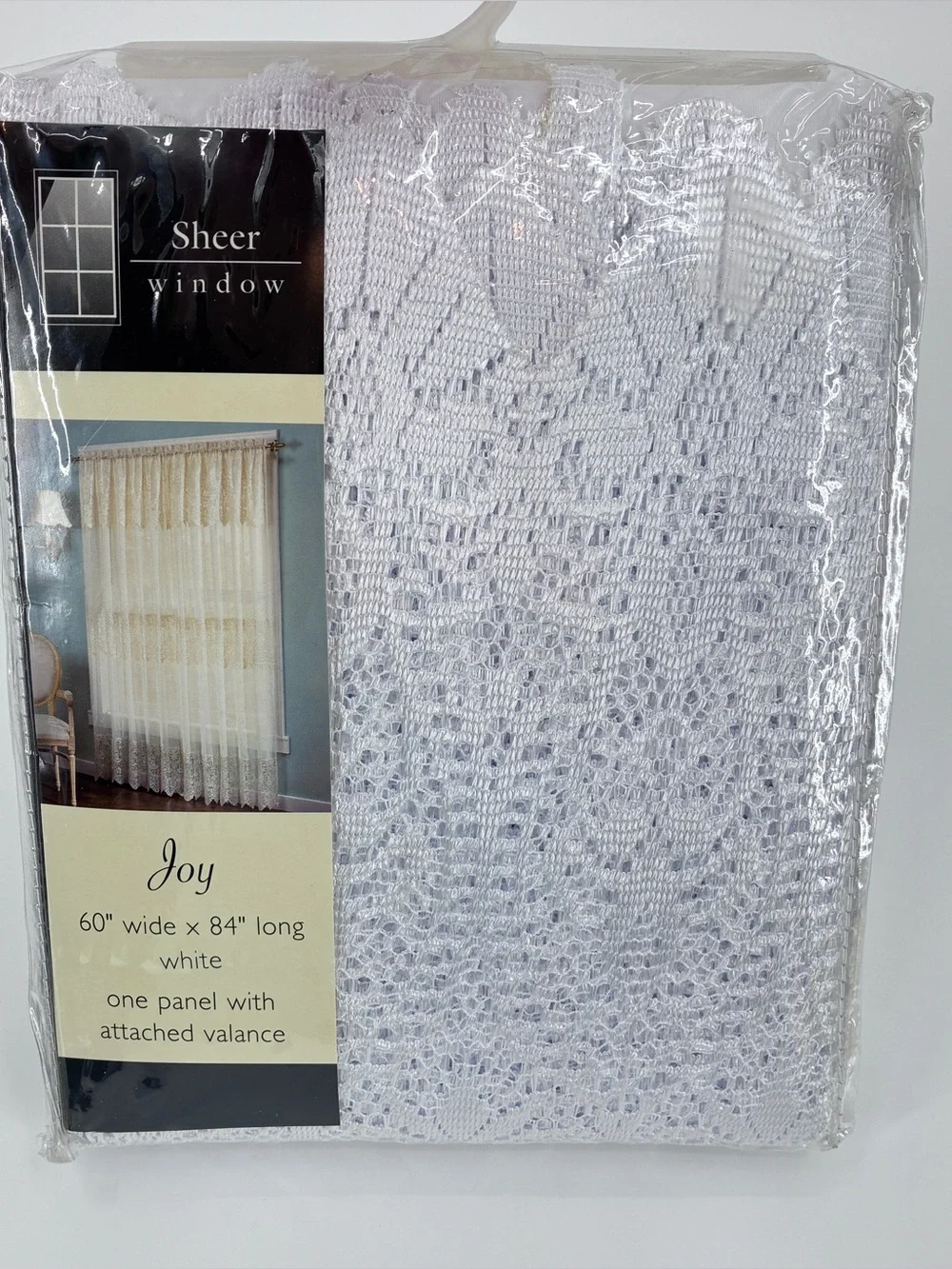 Joy Vintage Lace White Sheer Window Curtain Panel & Valance 60” X 84” NEW