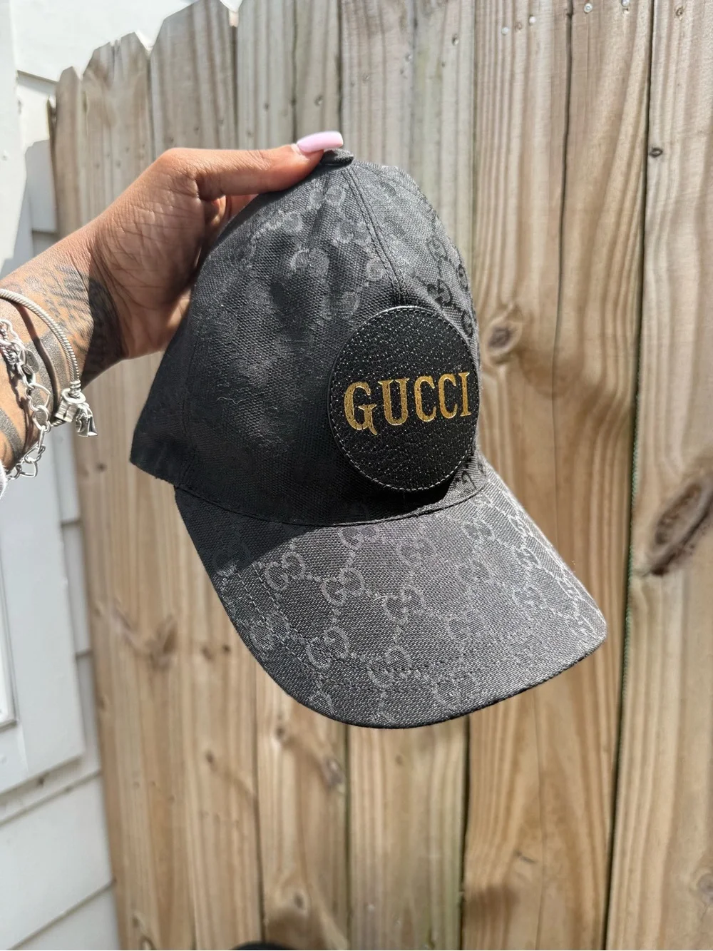 Gucci Black GG Logo Baseball Cap with Gold Patch