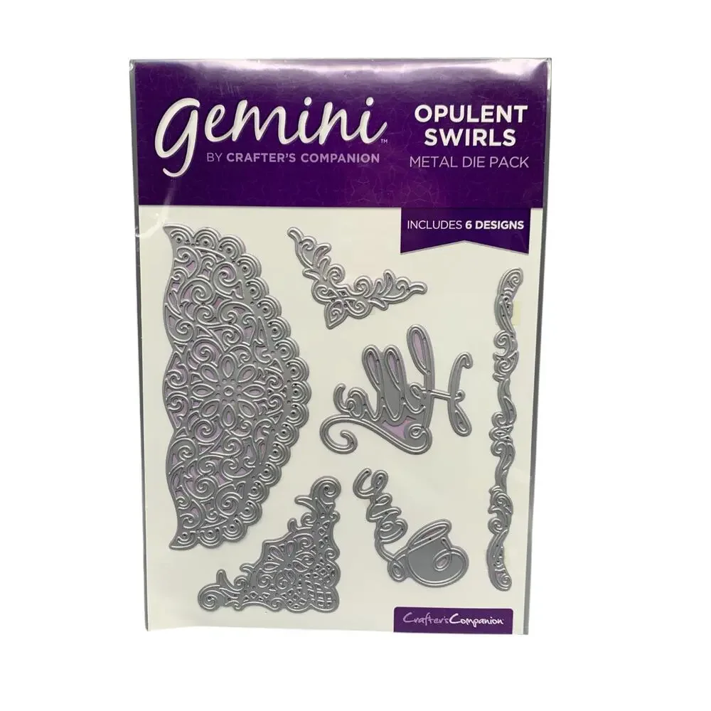 Crafters Companion Gemini Metal Die Pack Opulent Swirls 6 Designs Hello Love