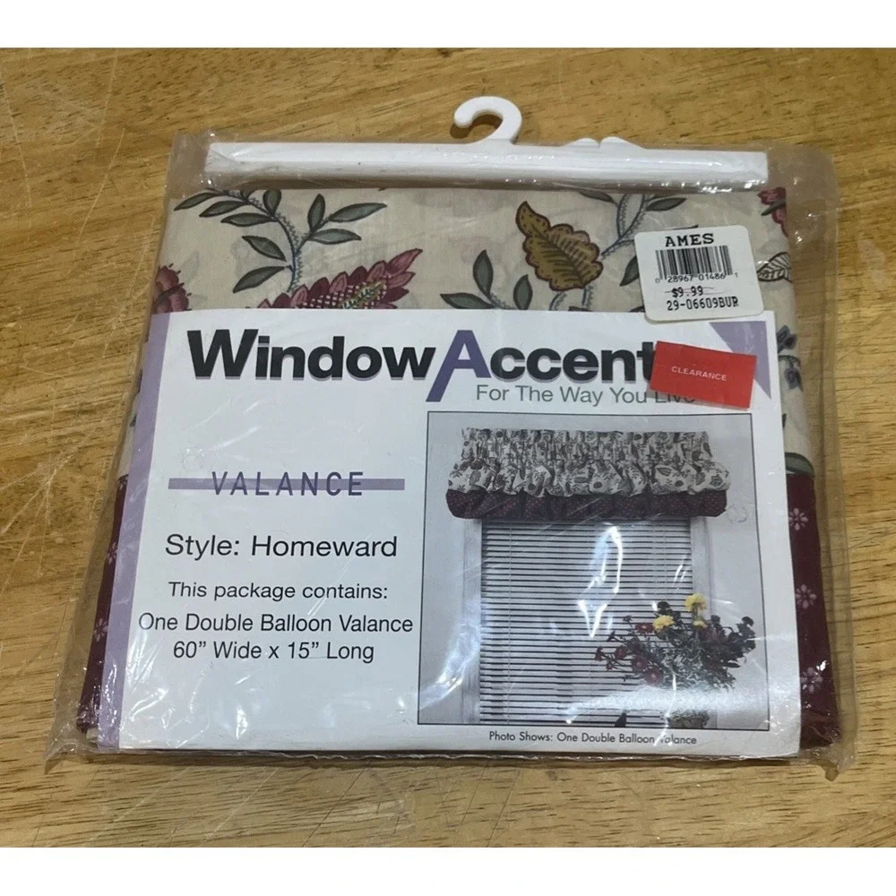 Vtg Ames Store Double Balloon Valance Homeward‎ Floral Garden Maroon 60x15