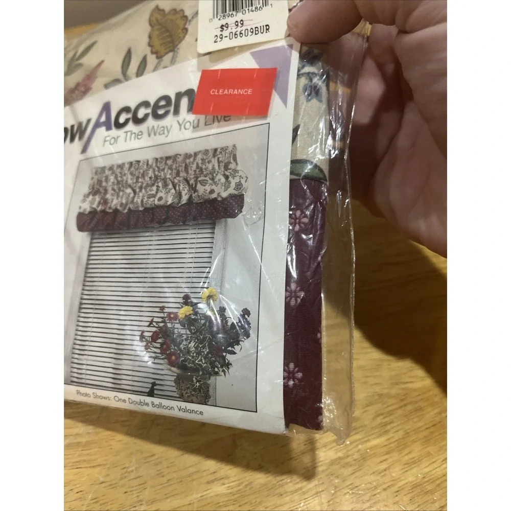 Vtg Ames Store Double Balloon Valance Homeward‎ Floral Garden Maroon 60x15