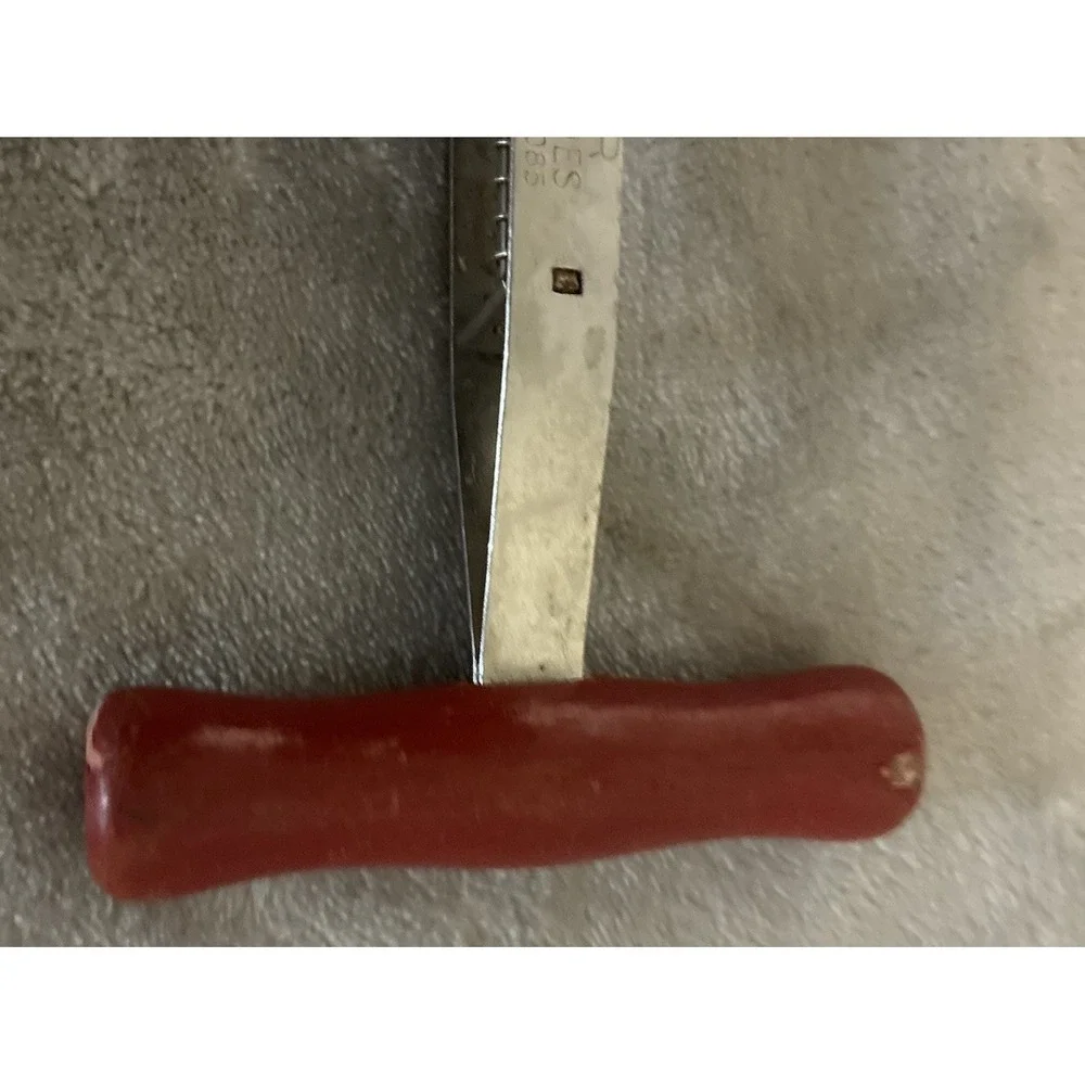 Vintage FOLEY Chopper Spring Loaded 3 Blades Red Wood Handle Rustic Farmhouse