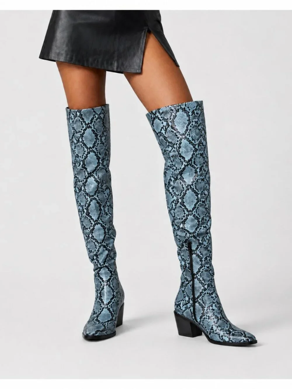 Gianni Bini Women's 8.5M Snakeskin Over The Knee Pointed Toe Block Heel Boots
