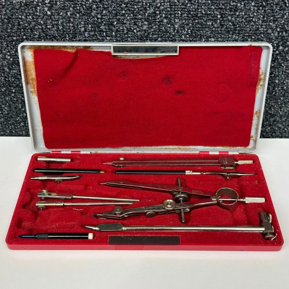 Vintage‎ Carroll 1109 Drafting Tool Set Compass Geometry Kit West Germany Case