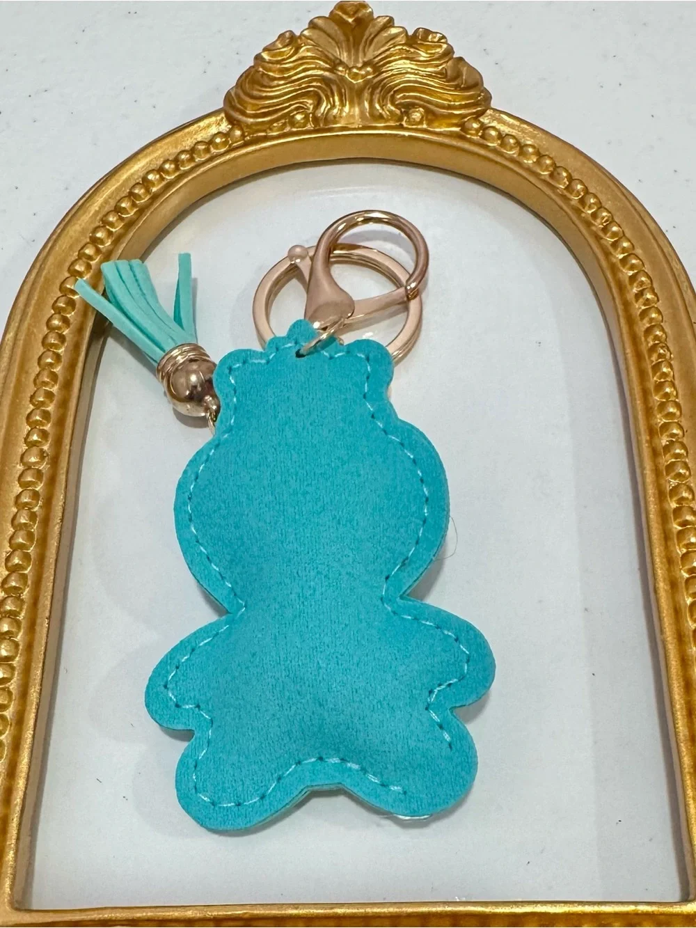 New Turquoise Crystal Girl Teddy Keychain  with Pink Bow