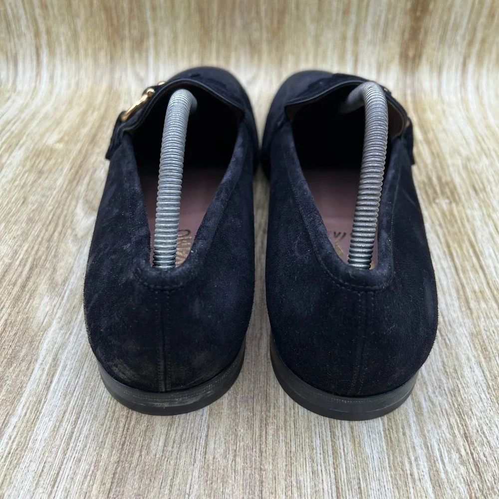 Salvatore Ferragamo Gancini Loafers Men's Size 9 E Black Suede Gold Hardware