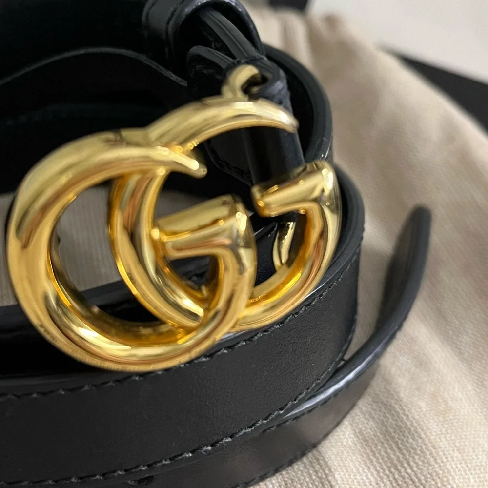 Gucci Black Leather Belt with Gold Double G Buckle