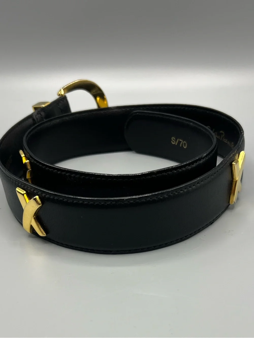 Paloma Picasso Gold X Women’s Black Leather Belt Gold Tone Buckle