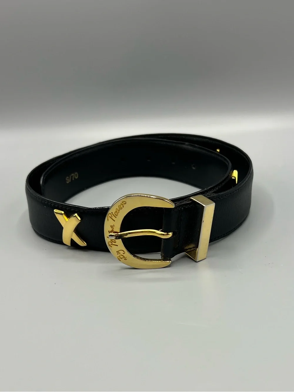 Paloma Picasso Gold X Women’s Black Leather Belt Gold Tone Buckle