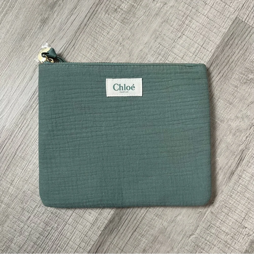 CHLOE Parfum Naturelle Cosmetic Bag Zipped Clutch - Turquoise Cotton Gauze Pouch