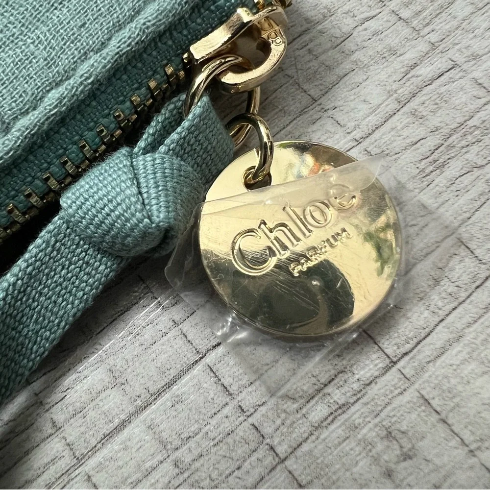 CHLOE Parfum Naturelle Cosmetic Bag Zipped Clutch - Turquoise Cotton Gauze Pouch