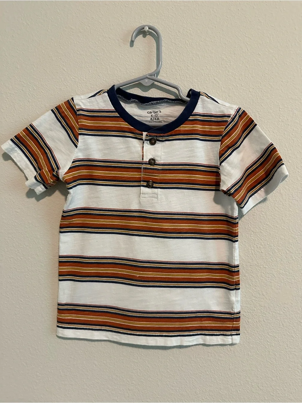 Carter's White Short-Sleeve Henley with Brown & Navy Stripes