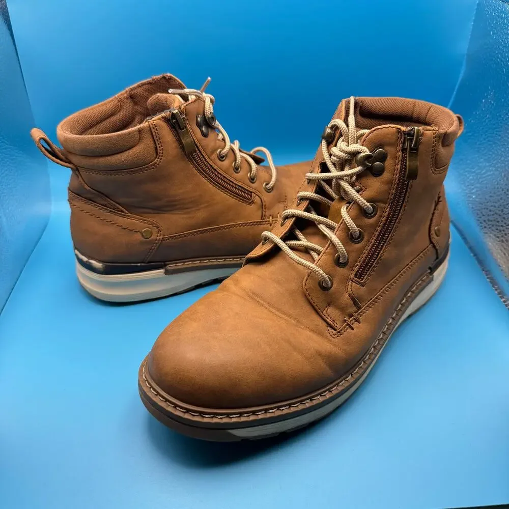 Vostey Mens 8 Brown Lace Up Ankle Boots Side Zip Casual Hiking Comfort EU41