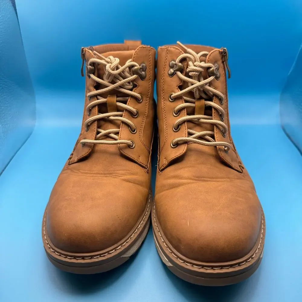 Vostey Mens 8 Brown Lace Up Ankle Boots Side Zip Casual Hiking Comfort EU41