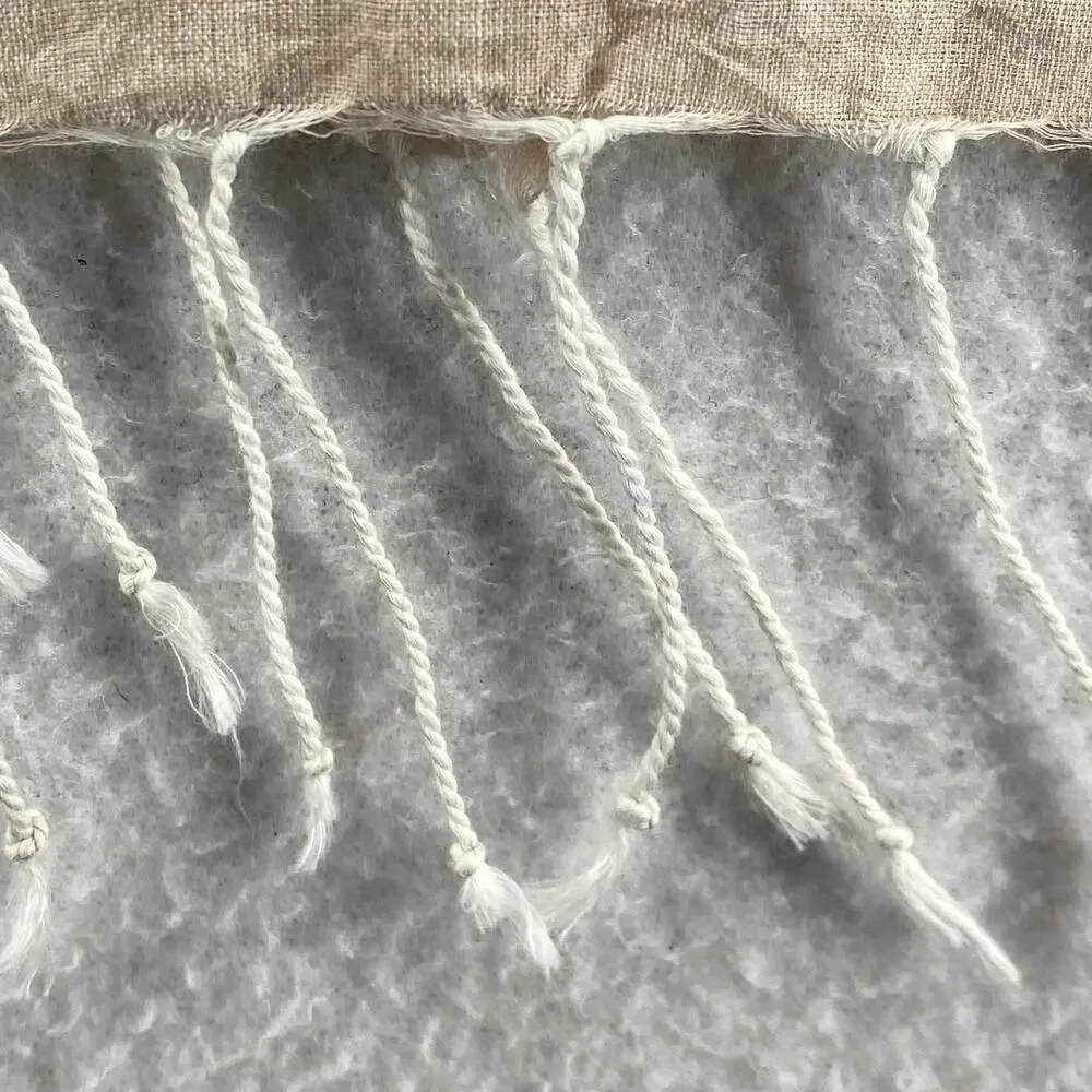 EILEEN FISHER Scarf OS Organic Cotton Fringed Wrap Southwestern Beige Blue