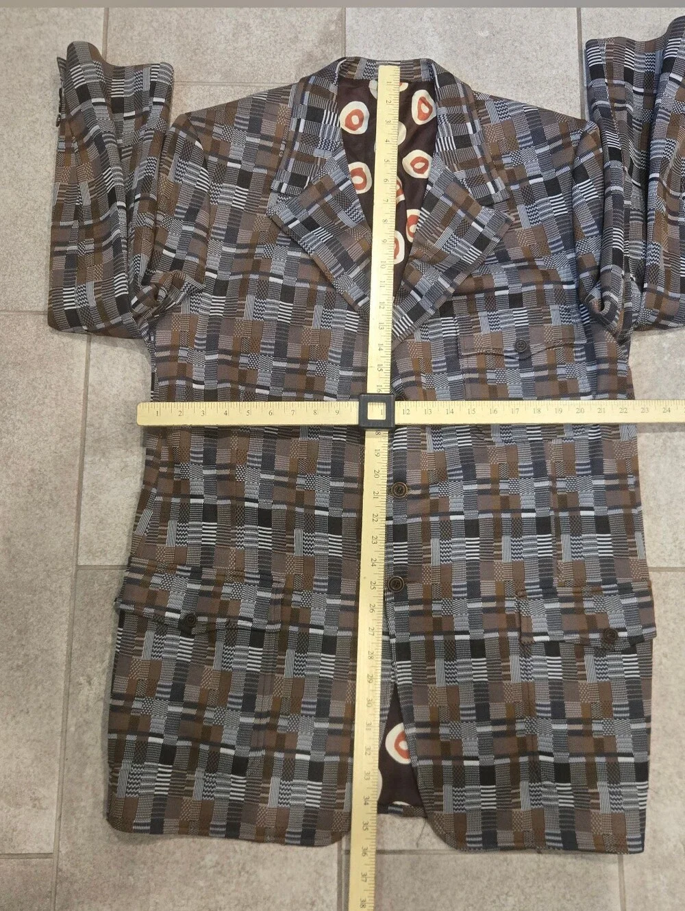 Vtg 1972 Bespoke Nat Diamond Blazer 42 L? Psychedelic Mod Lining Pattern Jacket