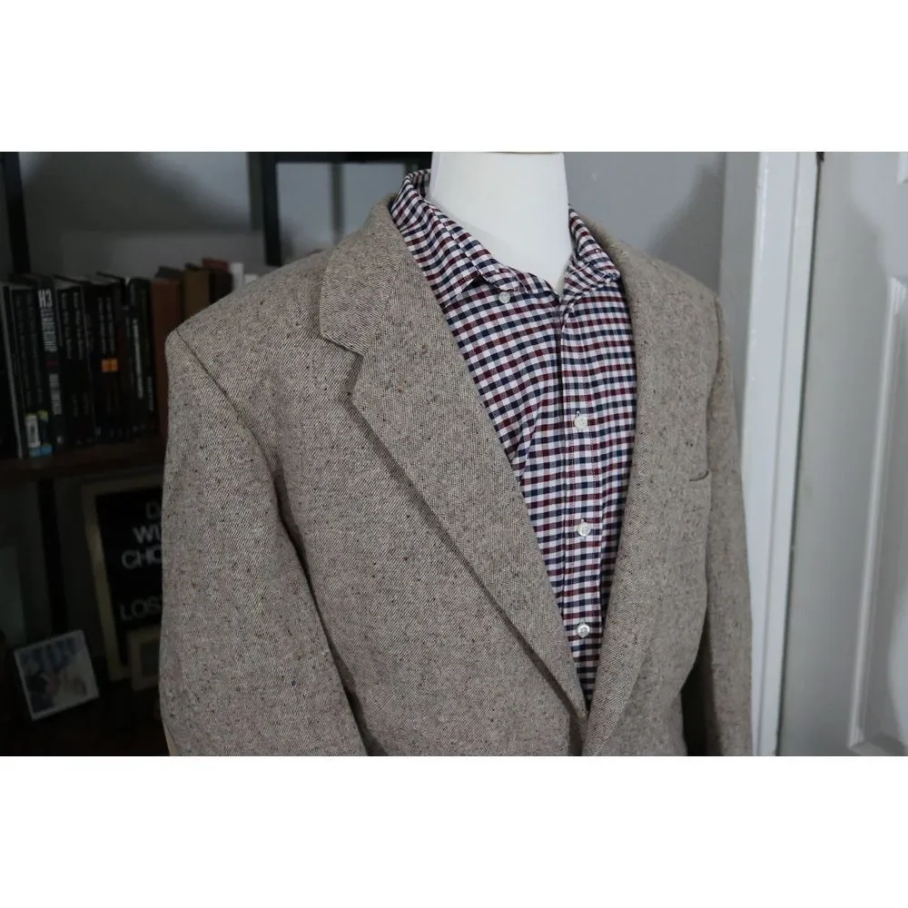 VTG Farah Men's‎ Blazer Jacket Two Button Beige Wool Elbow Patch Size 46 Long