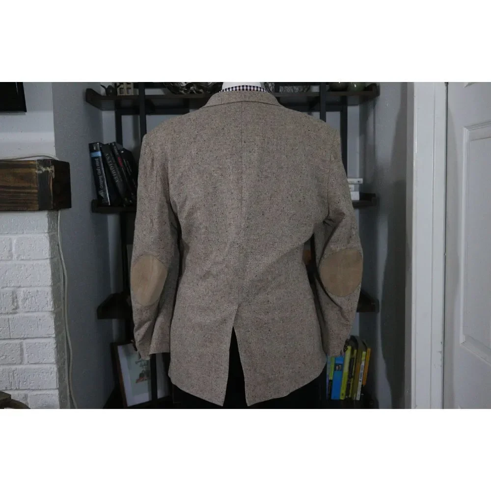 VTG Farah Men's‎ Blazer Jacket Two Button Beige Wool Elbow Patch Size 46 Long