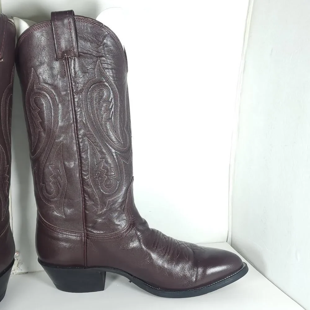 Nocona Men's US 9D 8011 Brown Leather Embroidered Western Cowboy Boots