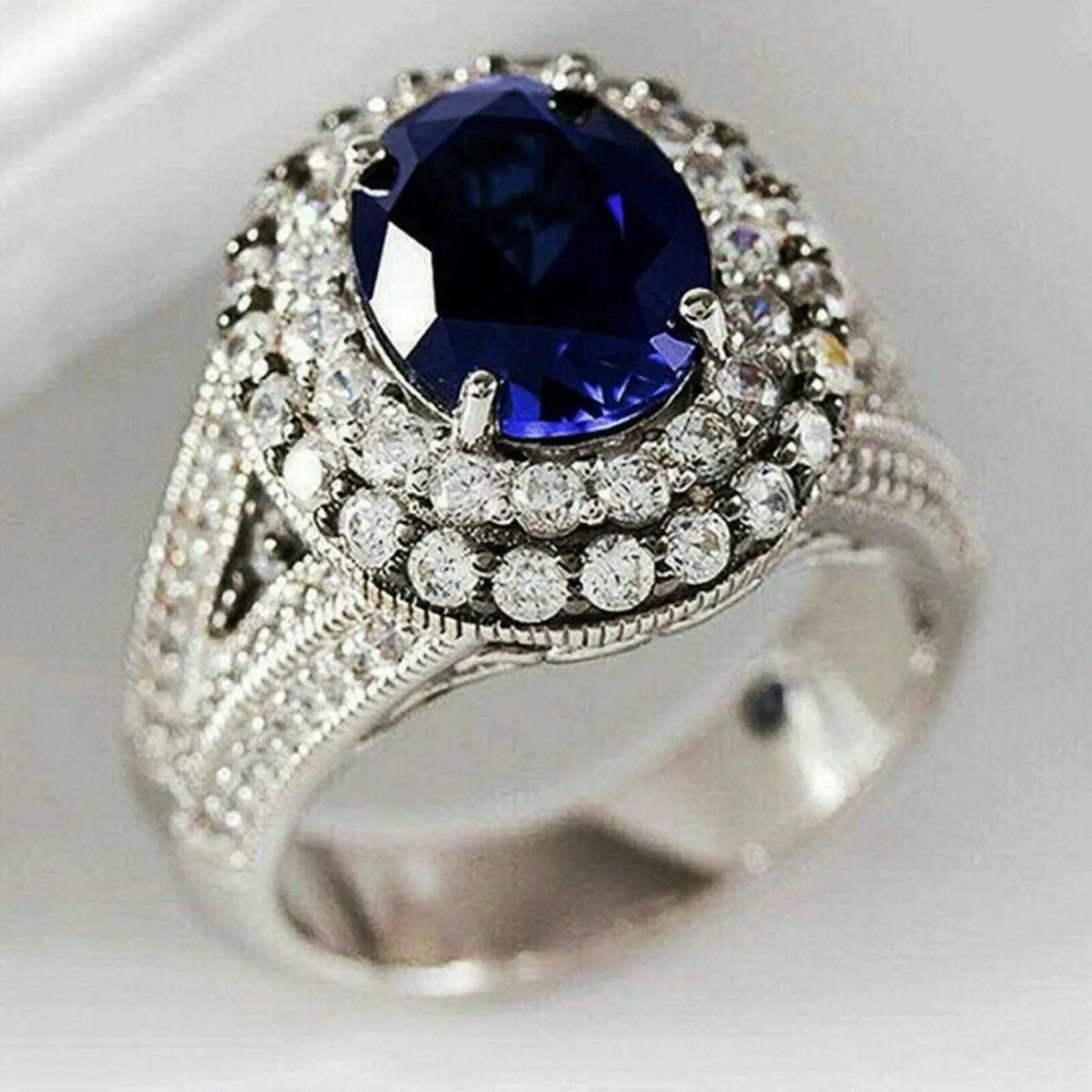 Sapphire Blue and Silver Statement Ring 6.9 grams size 6