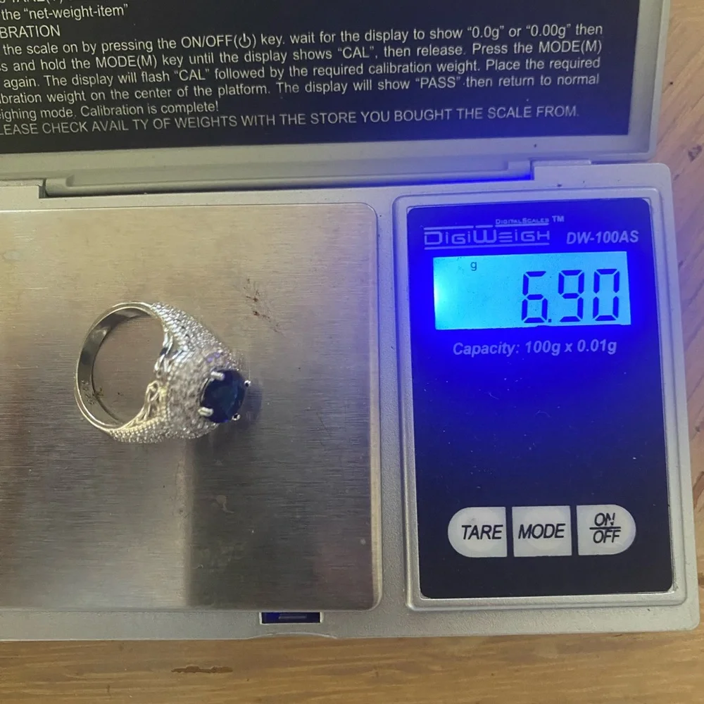 Sapphire Blue and Silver Statement Ring 6.9 grams size 6