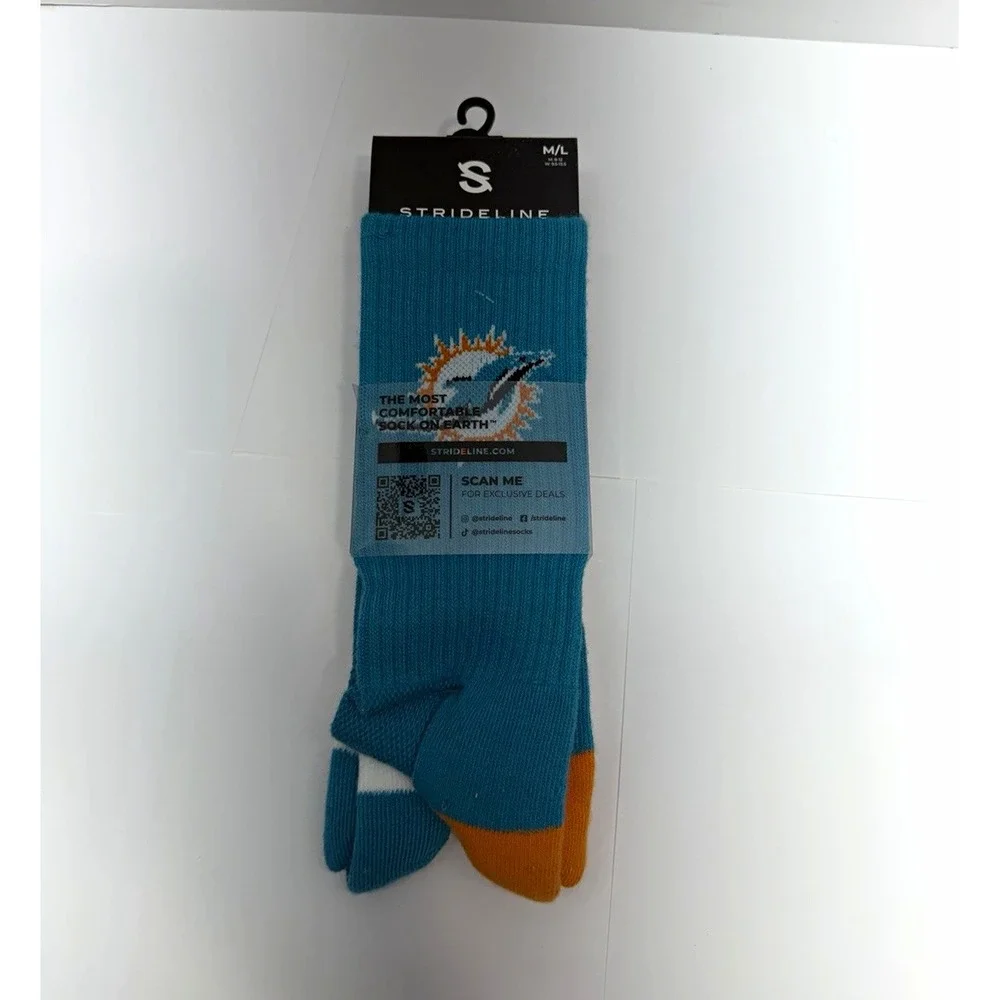 Strideline Miami Dolphins Socks M/L White Aqua Orange Officially Licensed NFL