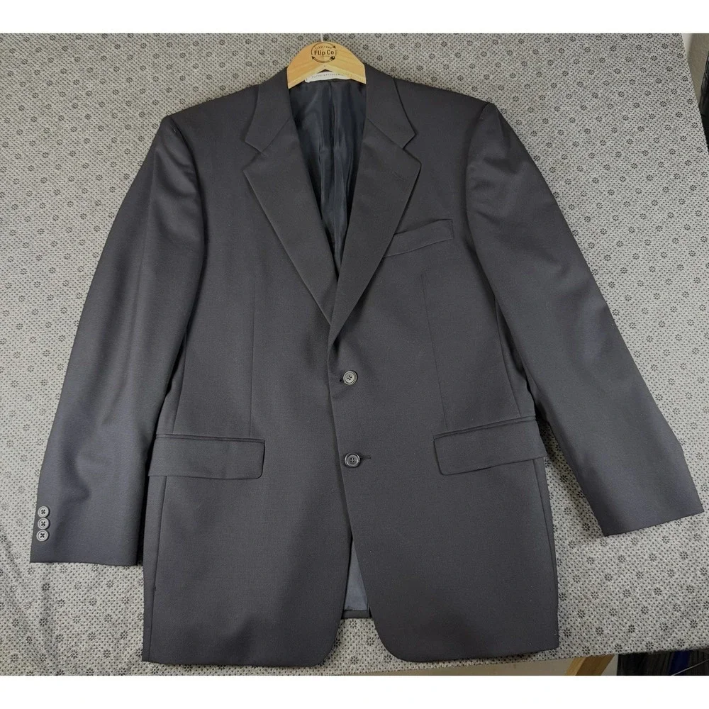Hickey Freeman Ltd. Dillards 42 R Black Blazer 2 Button Closure 100% Wool USA