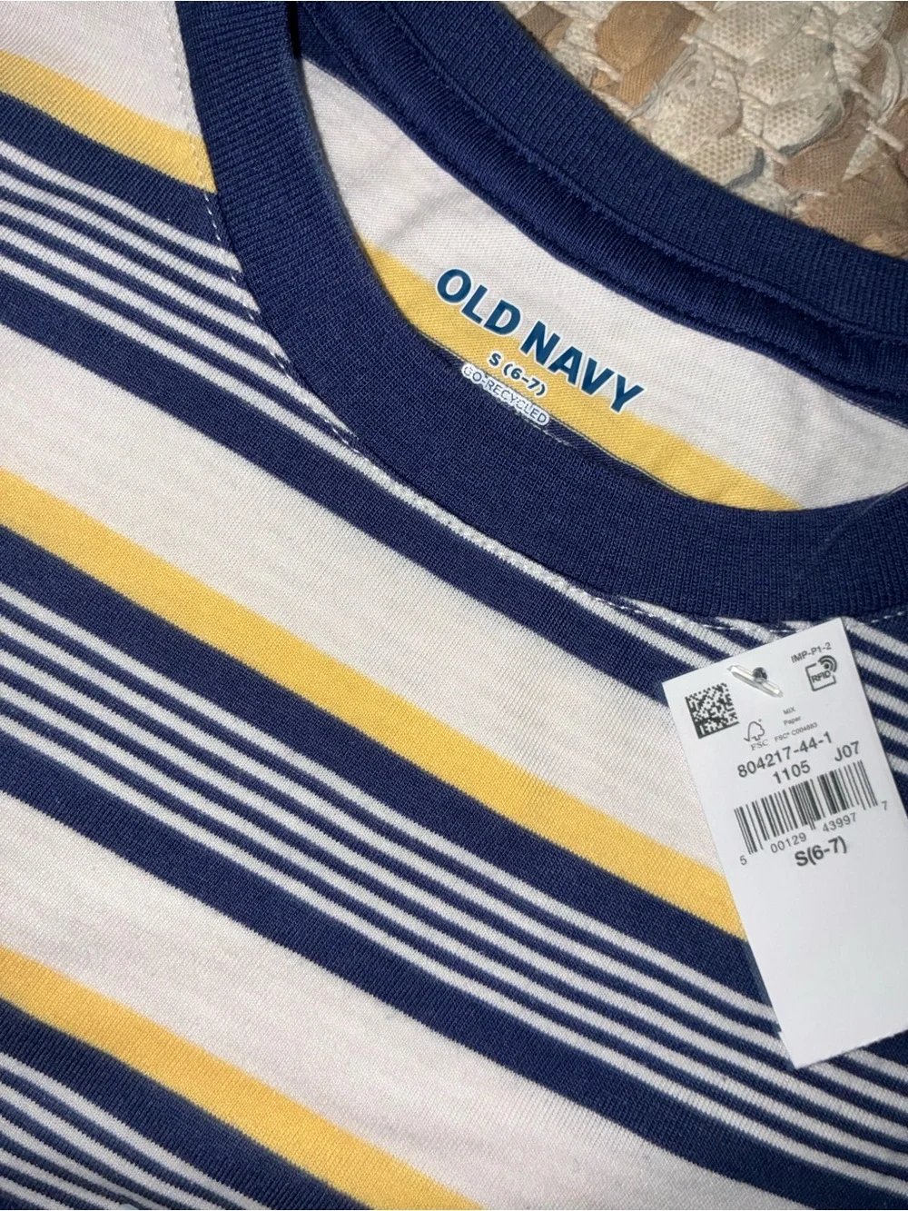 Old Navy Short-Sleeve Striped Tee in Navy, White & Yellow