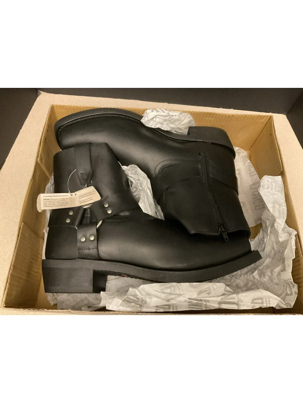 NEW! MENS DINGO REV UP ZIPPER MOTORCYCLE SQUARE TOE LEATHER BOOTS. SIZE 15D.