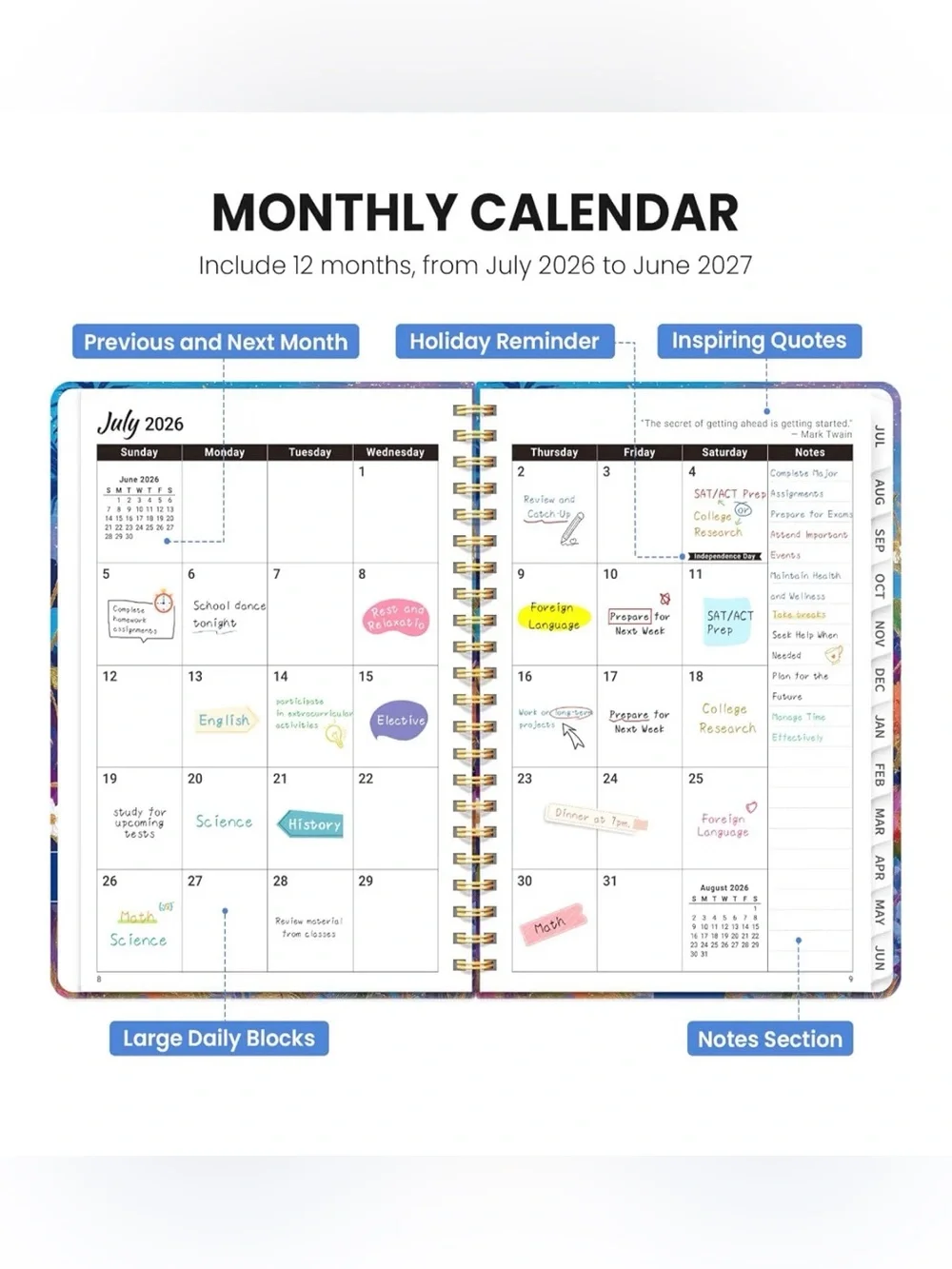 Weekly&Monthly calendar 2026-2027 Planner coral Dunes Hardcover NEW