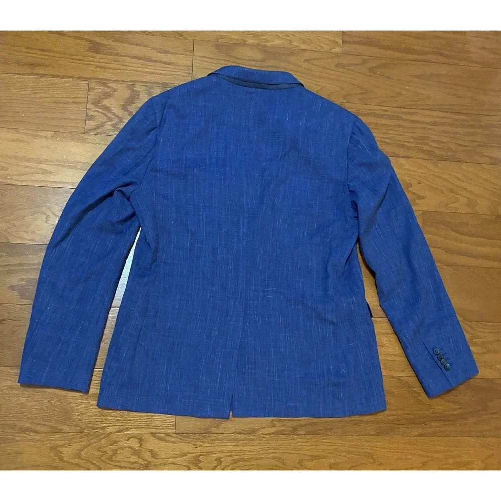 MENS SALVATORE FERRAGAMO BLAZER SIZE 42 R Linen MADE ITALY Blue Very Nice!
