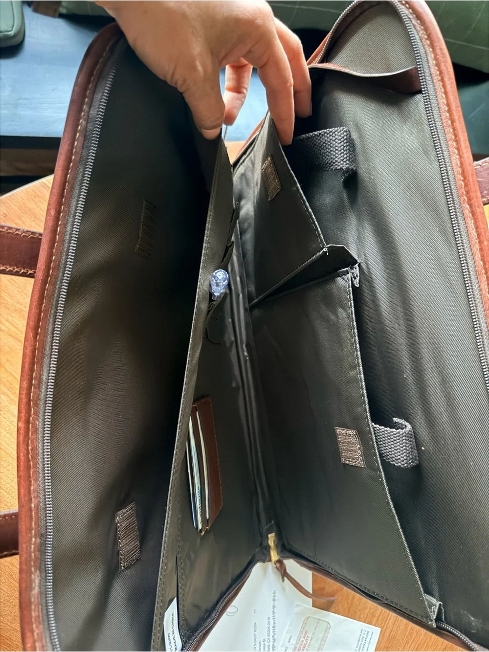 Orvis Rich Chestnut Brown Leather Briefcase with Stitched Oval Logo