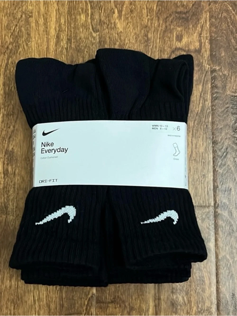 Nike Black Crew Athletic Socks with White Swoosh (6 Pack)
