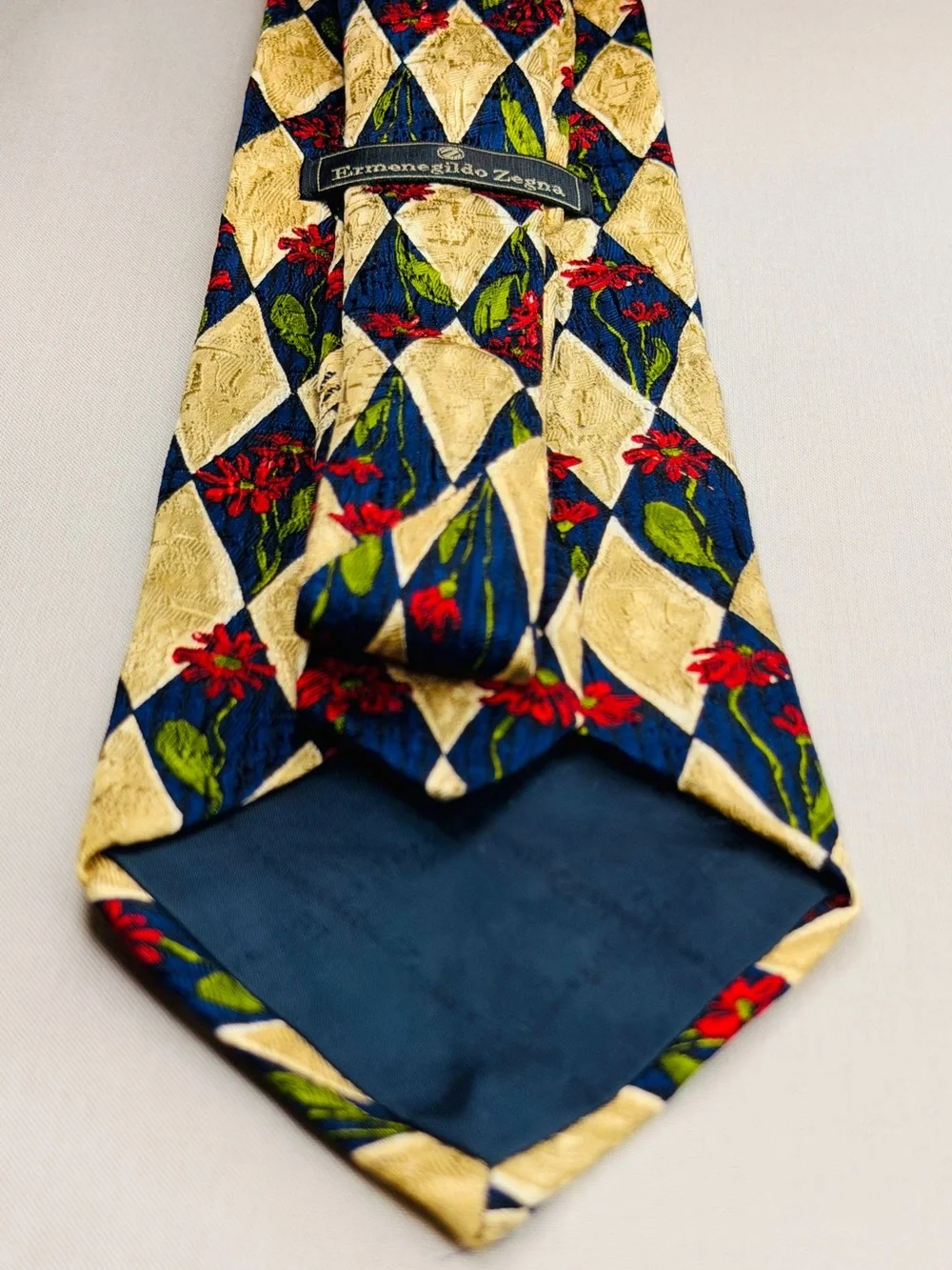 Ermenegildo Zegna Blue, Gold & Red Diamond Silk Tie