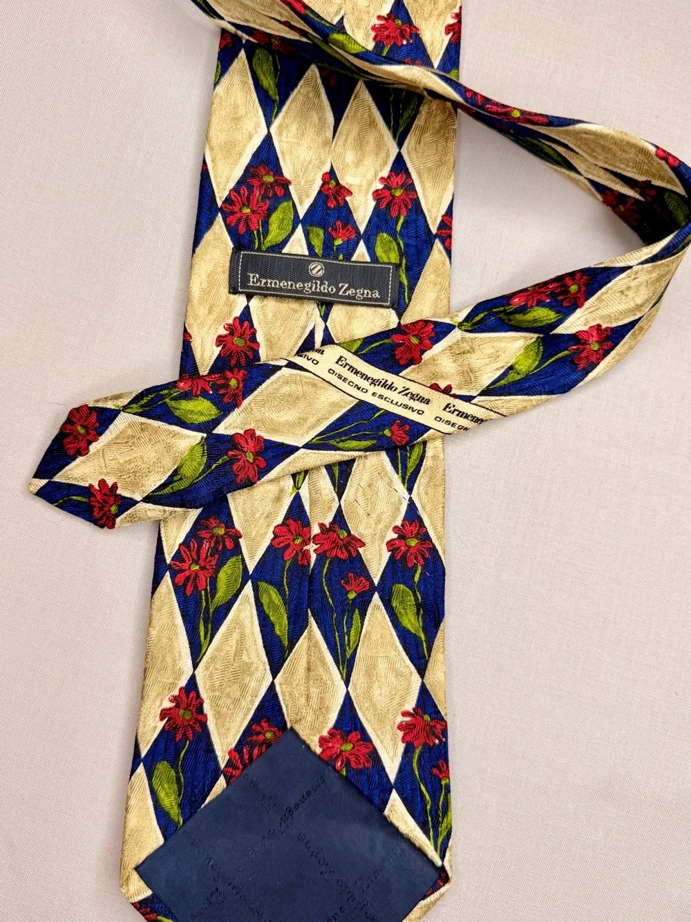 Ermenegildo Zegna Blue, Gold & Red Diamond Silk Tie