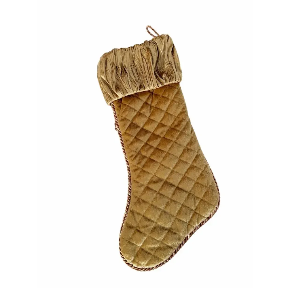 Villa Bacci Velvet Gold Quilted Paisley Patch Vintage Christmas Stocking