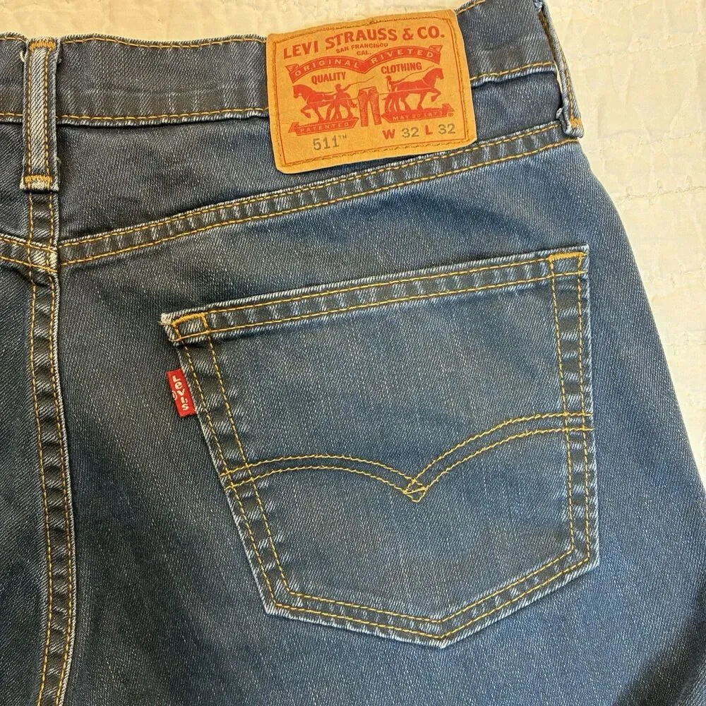 Levi's 511 Slim Fit Jeans Mens 32x32 Blue Dark Wash Denim Pants Casual