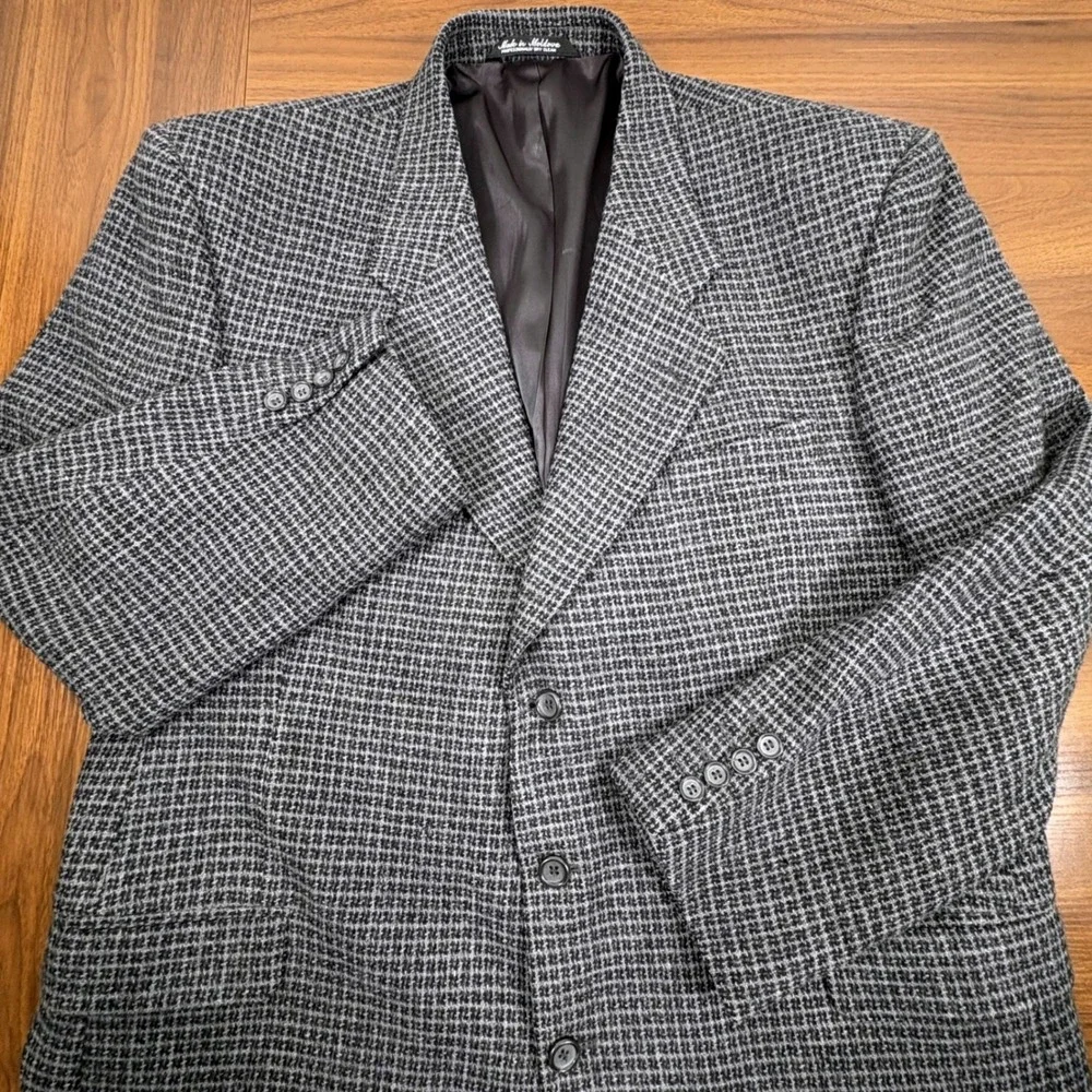 Bill Robinson 46R Grey Check Plaid Wool Lambswool‎ 3-Button Blazer Sport Coat