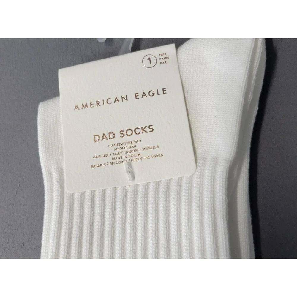 American Eagle Socks Mens One Size White Dad Santa‎ Graphic Crew Ribbed Holiday