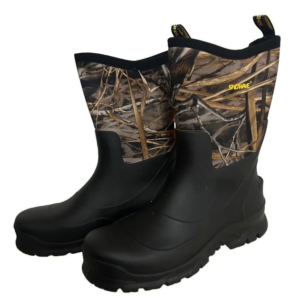 Showave Men's 13 Mid Calf Rubber Work Boots Waterproof Rain Insulated Mud Boot