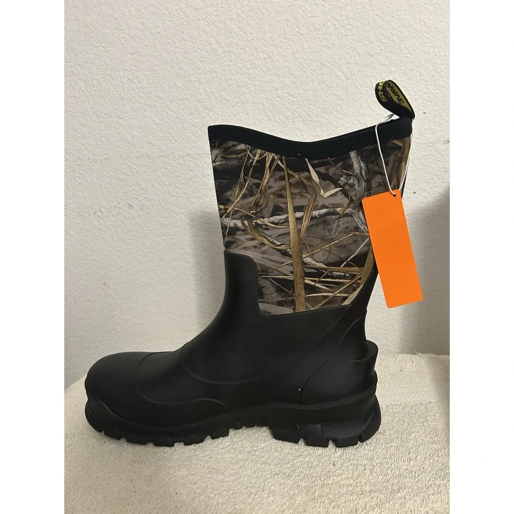 Showave Men's 13 Mid Calf Rubber Work Boots Waterproof Rain Insulated Mud Boot