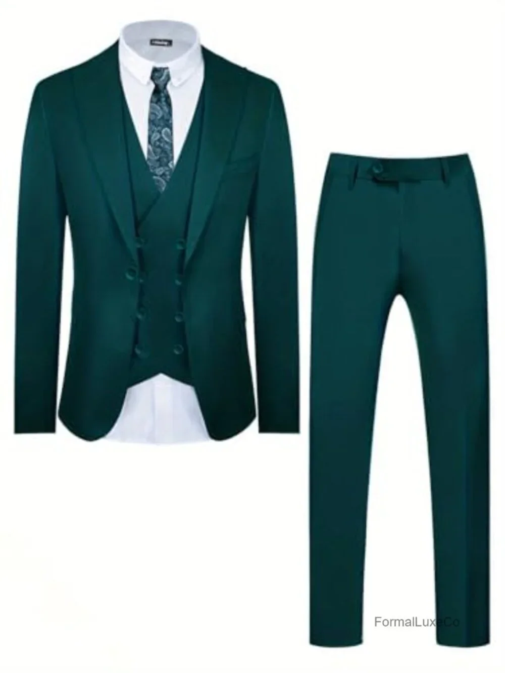Men's Slim Fit 3 Piece Suit Set with Vest Pants Tie Wedding Formal
