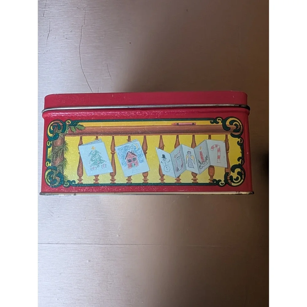 1992 Crayola Tin Box Christmas Scene Children‎ Dog Holiday Decor Collectible
