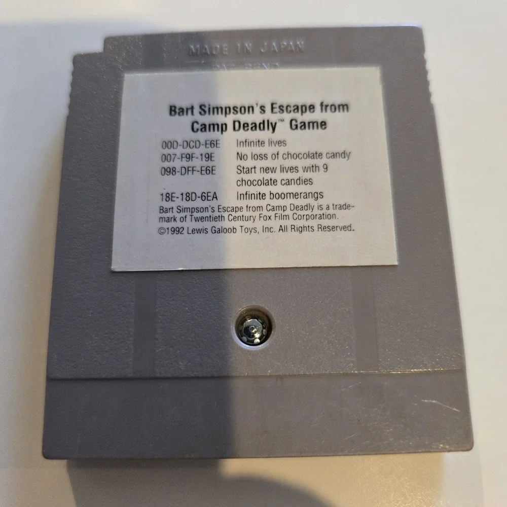 Bart Simpson Escape From Camp Deadly Gameboy 91 Cartridge Authentic Tested Japan