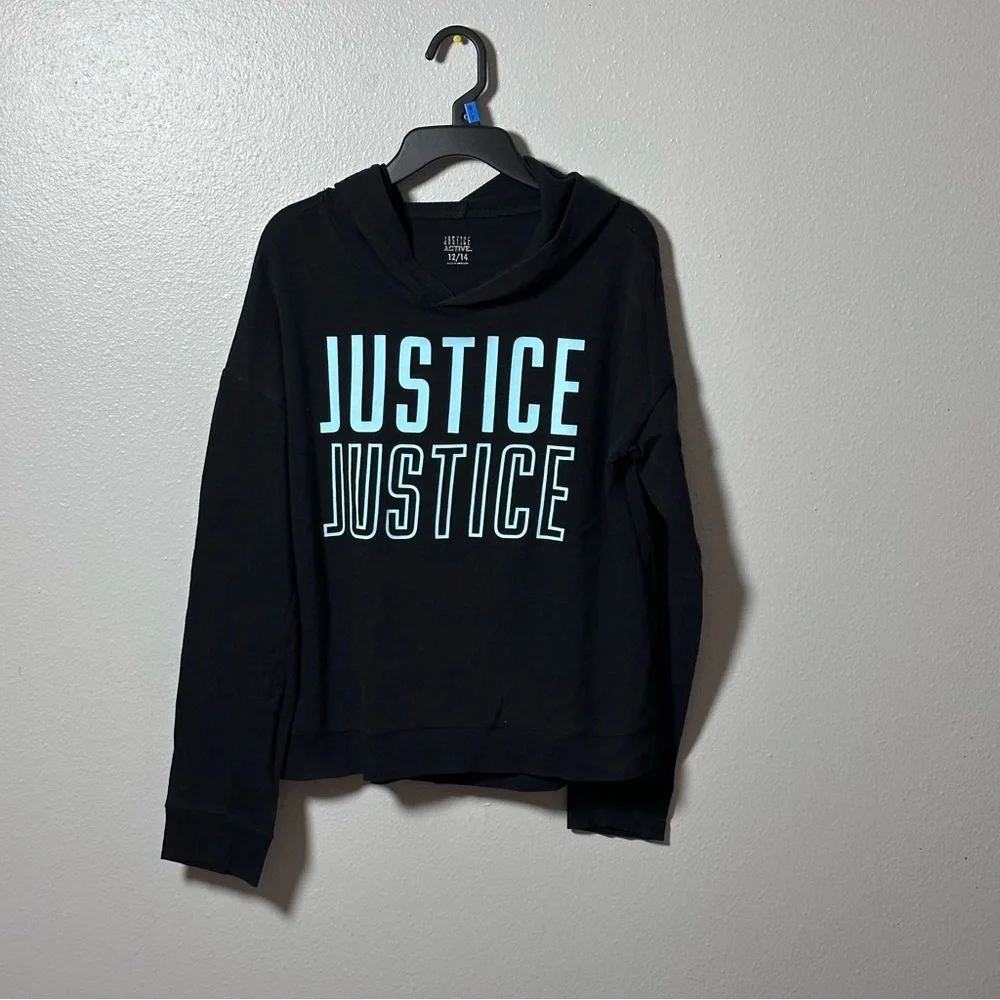 Justice‎ Active Girls Black Hoodie Long Sleeve Logo Shirt Size 12/14