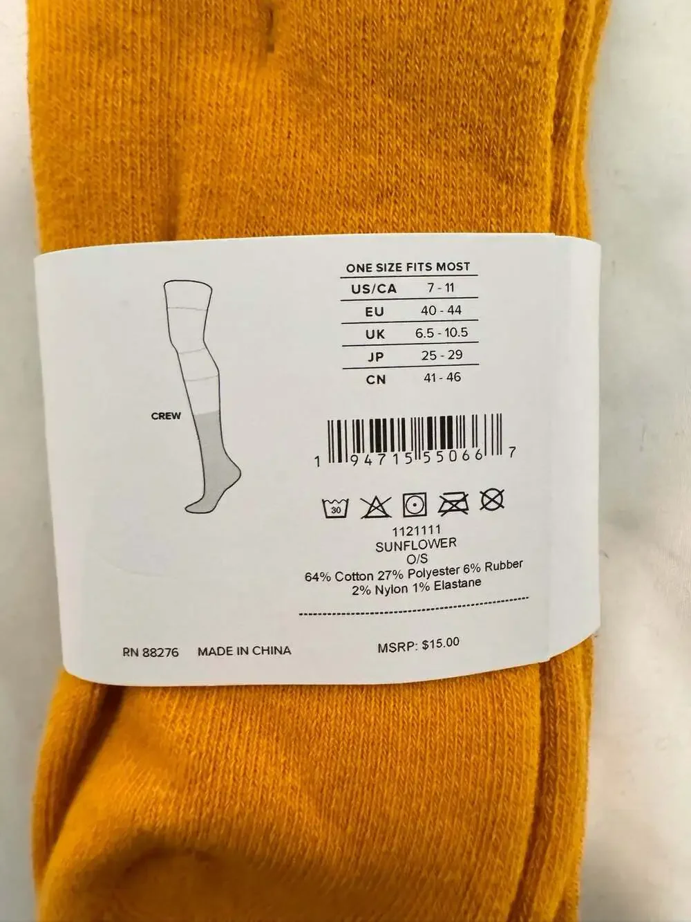 Teva - Crew Socks Ribbed Logo - Sunflower‎ Yellow - OS - Unisex