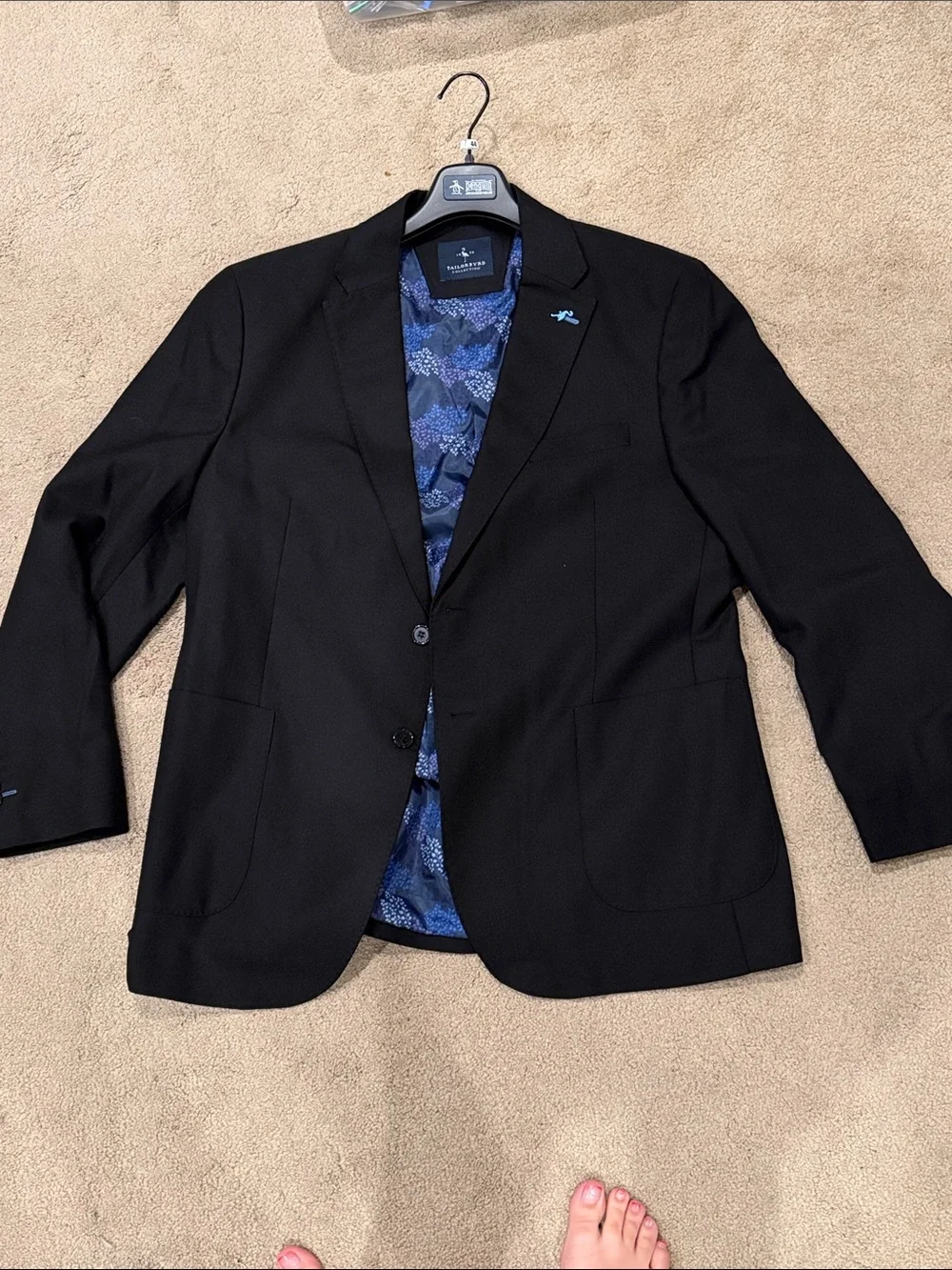 Tailorbyrd Black Blazer with Blue Patterned Lining
