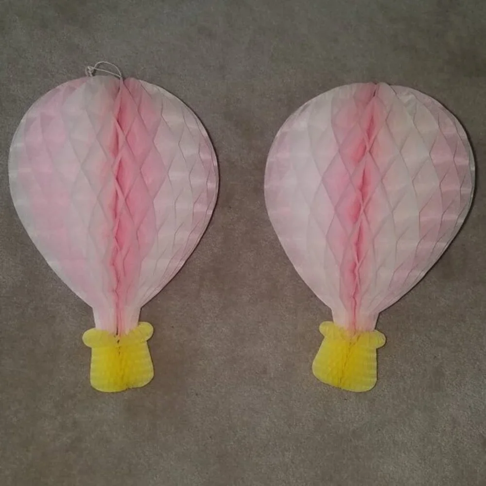 VTG 2 Pink Honeycomb Hot Air Balloon Lot Hanging Decoration 13.75