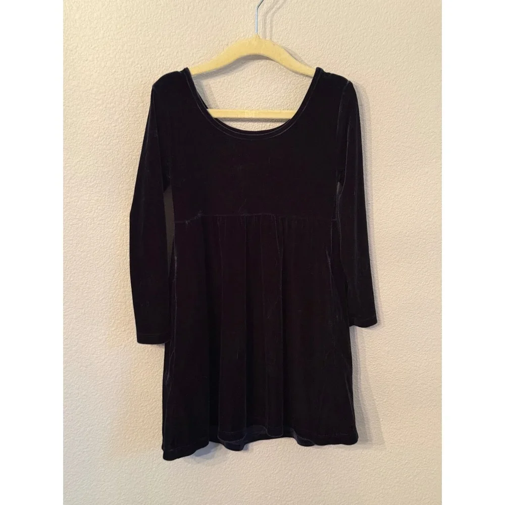 Old Navy Velvet Dress Kids XS 5 Navy Blue Excellent Long Sleeve Holiday Party