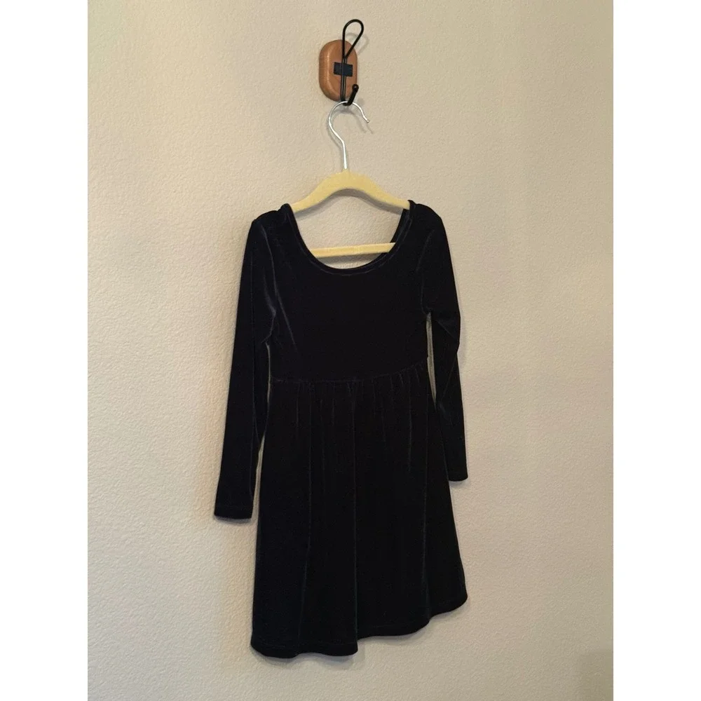 Old Navy Velvet Dress Kids XS 5 Navy Blue Excellent Long Sleeve Holiday Party